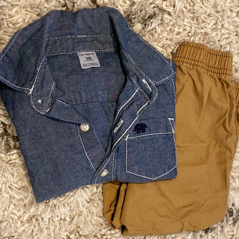 Carter’s 18m button down shirt and pants